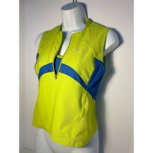 Nike Women's 1/2 Zip Neon Yellow/Blue Workout Tank Top Shirt Built in Bra Size M